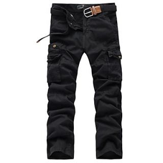 Mens Multi Pocket Solid Color Pants (Belt Not Included) 8323 Black
