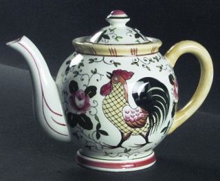Ucagco Early Provincial Teapot & Lid, Fine China Dinnerware   Rooster,Roses,Gree