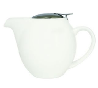 Service Ideas 16 oz Oval Style Teapot w/ Lid & Infuser Basket, White Ceramic