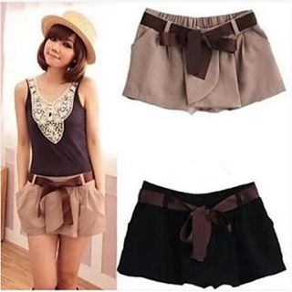 Womens Fashion Black and Khaki Casual Short Pants with Belt