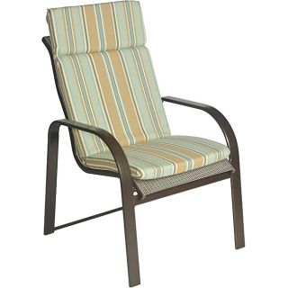 Ali Patio Polyester Steel Blue Stripe Smooth Edge Hi back Outdoor Arm Chair Cushion (Steel blue, light blue, cream, tan, chocolate brownMaterial Polyester fabricFill 2 inches of polyester fiberClosure Knife edge sewnWeather resistant YesUV protection