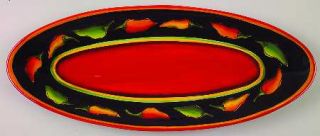 Clay Art Jalapeno (Red Center) 19 Oval Serving Platter, Fine China Dinnerware  