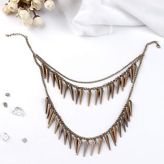 Women Punk 3 Layers Cone Spike Rivets Tassel Jewelry Necklace