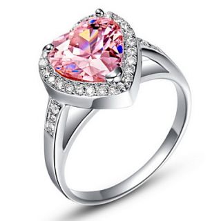 Sweet Sliver Pink With Cubic Zirconia Heart Cut Womens Ring(1 Pc)