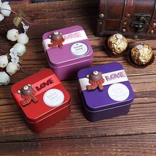 Lovely Bear Design Square Favor Tins With Ribbon   Set of 6 (More Colors)