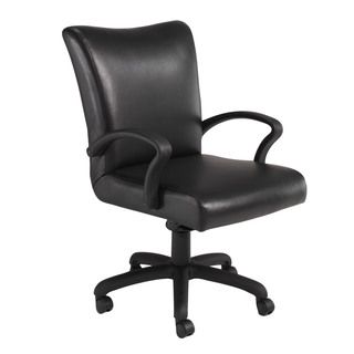 Black Leather Contemporary Mid Back Desk Chair (Black frame with black leather Dimensions 35.5 to 38 inches high x 24.5 inches wide x 29.75 inches deepSeat dimensions 20 inches wide x 21 inches deep )
