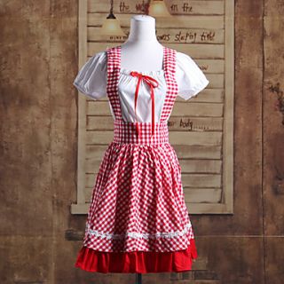 Short Sleeve Short White Blouse with Red Check Pattern Suspender Skirt School Lolita Outfit