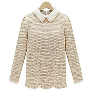 WeiMeiJia Womens Simple Contrast Color Lapel Bottom Knitting Tops(Cream,Navy Blue)