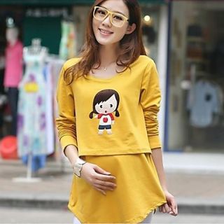 Maternity Round Color Doll Print Long T shirt