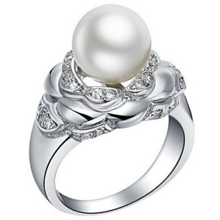 Luxuriant Sliver With Ivory Pearl Womens Ring(1 Pc)