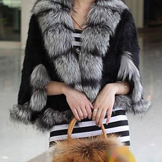 Half Sleeve Shawl Mink Fur And Fox Fur Collar Party/Casual Jacket
