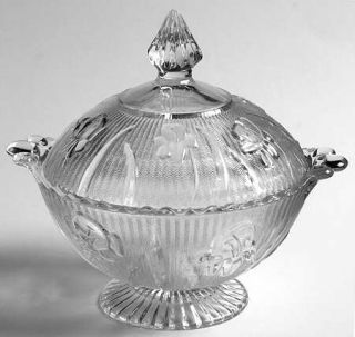 Jeannette Iris Clear Candy Dish with Lid   Clear,Depression Glass