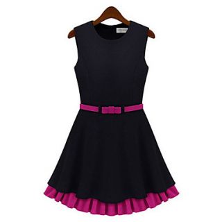 WeiMeiJia Womens Fashion Contrast Color Waist Vest Dress(Black)