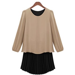 WeiMeiJia Womens Fashion Long Sleeve Contrast Color Pleated Dress(Screen Color)
