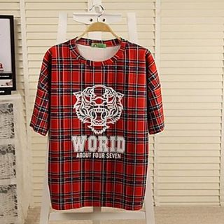 Womens Korean Version Plaid Printing T Shirt
