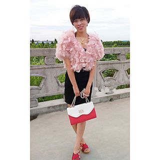 Short Sleeve Collarless Tacchino Fur Party/Casual Jacket(More Colors)
