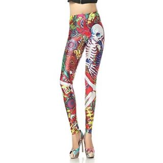 Elonbo White Skeleton Style Digital Painting Tight Women Leggings