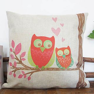 Cute Cartoon Loving Owl Pattern Decorative Pillow Cover