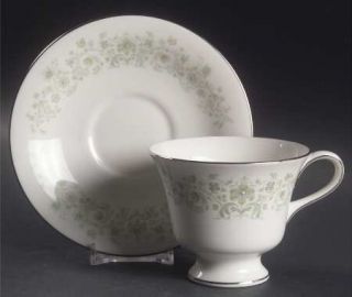 Wedgwood Katherine Footed Cup & Saucer Set, Fine China Dinnerware   Green Floral