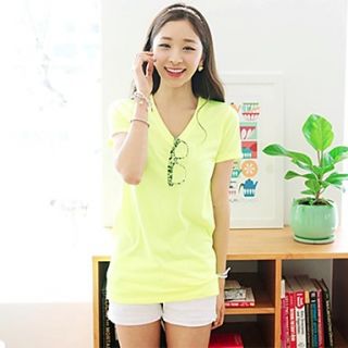 [Pashong] Womens V Neck Solid Color Basic T Shirt (More Colors)