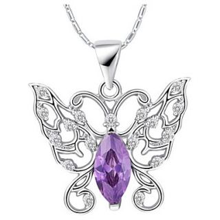 Fashion Butterfly Shape Silvery Alloy Womens Necklace With Rhinestone(1 Pc)