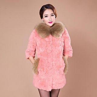 Womens Long Rabbit Fur Coat with Removable Raccoon