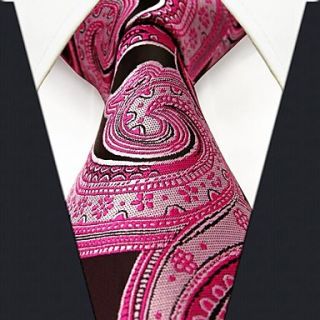 Mens Casual Floral Print Pink Silk Necktie
