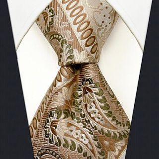 Mens Casual Beige Silk Floral Print Necktie