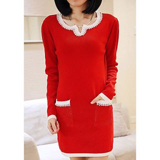 VS Style Womens Lovely Slim Fit Long Sleeve Dress(Red)