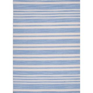Flat Weave Ink blue Stripe Wool Rug (5 X 8)