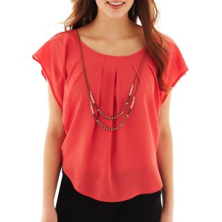 By & By Dolman Sleeve Necklace Top, Coral