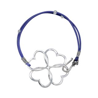 Bridge Jewelry Silver Tone 4 Heart Clover Purple Leather Bracelet
