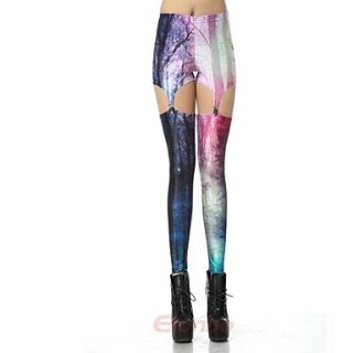Elonbo Color Tree The Wind Style Digital Painting Tight Women Clip Leggings