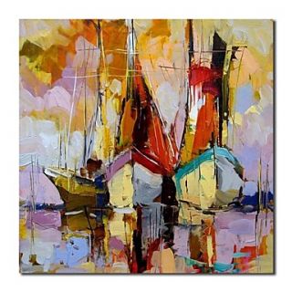 Hand Painted Oil Painting Landscape Thicked Painted Sailing Boat with Stretched Frame
