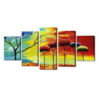 Hand Painted Oil Painting Landscape Indias Scenery with Stretched Frame Set of 5