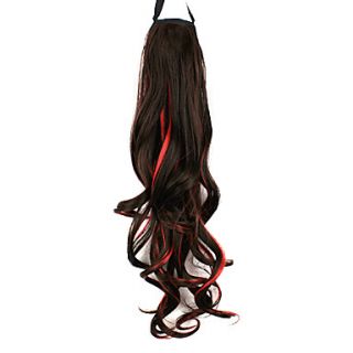 Ribbon Tied Mixed Color Long Curly Synthetic Ponytail Hair Extensions