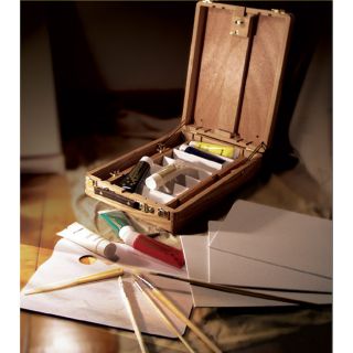 Lellis Deluxe Acrylic Easel/ Box Kit (WoodPaint Colors Red, blue, black, white, yellow, greenMaterials Wood, metalSize 26 inches x 10.5 inches x 16 inches Includes Three (3) canvases, seven (7) pieces of 75ml acrylic color, four (4) artist brushes, on