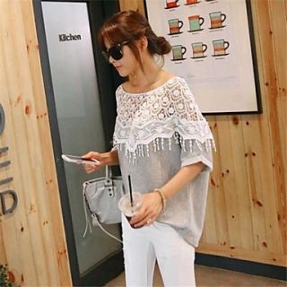 Womens Lace Cut Out Cape Sleeve Loose Blouse