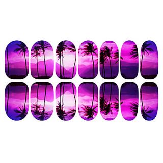 12PCS Romantic Purple Coconut Tree Luminous Nail Art Stickers