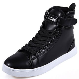 Trend Point Mens Fashionable Slim Fit Leather Sneakers(Black)