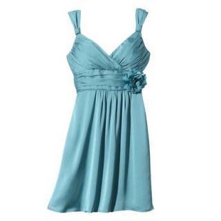 TEVOLIO Womens Satin V Neck Dress with Removable Flower   Blue Ocean   10