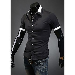 Midoo Short Sleeved Solid Color V Neck Shirt (Black)