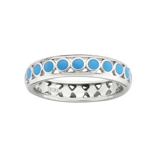 ONLINE ONLY   Sterling Silver Light Blue Enamel Dot Ring, White, Womens