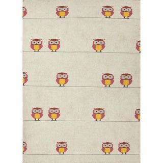 Handmade Flat Weave Owl Print Pink Wool Rug (2 X 3)