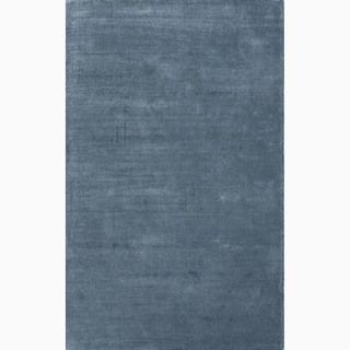 Handmade Solid Pattern Contemporary Blue Wool/ Art Silk Rug (5 X 8)
