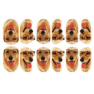 12PCS Lovely Dog with Glasses Pattern Luminous Nail Art Stickers