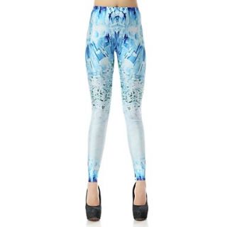 Elonbo Womens Round Collar Digital Printing Coloured Drawing or Pattern Glaciers and Small Flower Style Tight Leggings