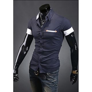 Midoo Stand Collar Short Sleeved Shirt(Navy Blue)