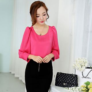 ZJ Womens Long Sleeve Korean Silk Chiffon Solid Color Fuchsia Shirt