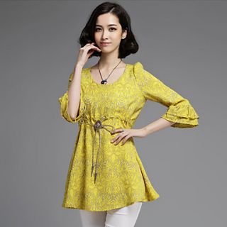 ZJ Womens 3/4 Sleeve High Waist Bodycon Floral Print Yellow Dress